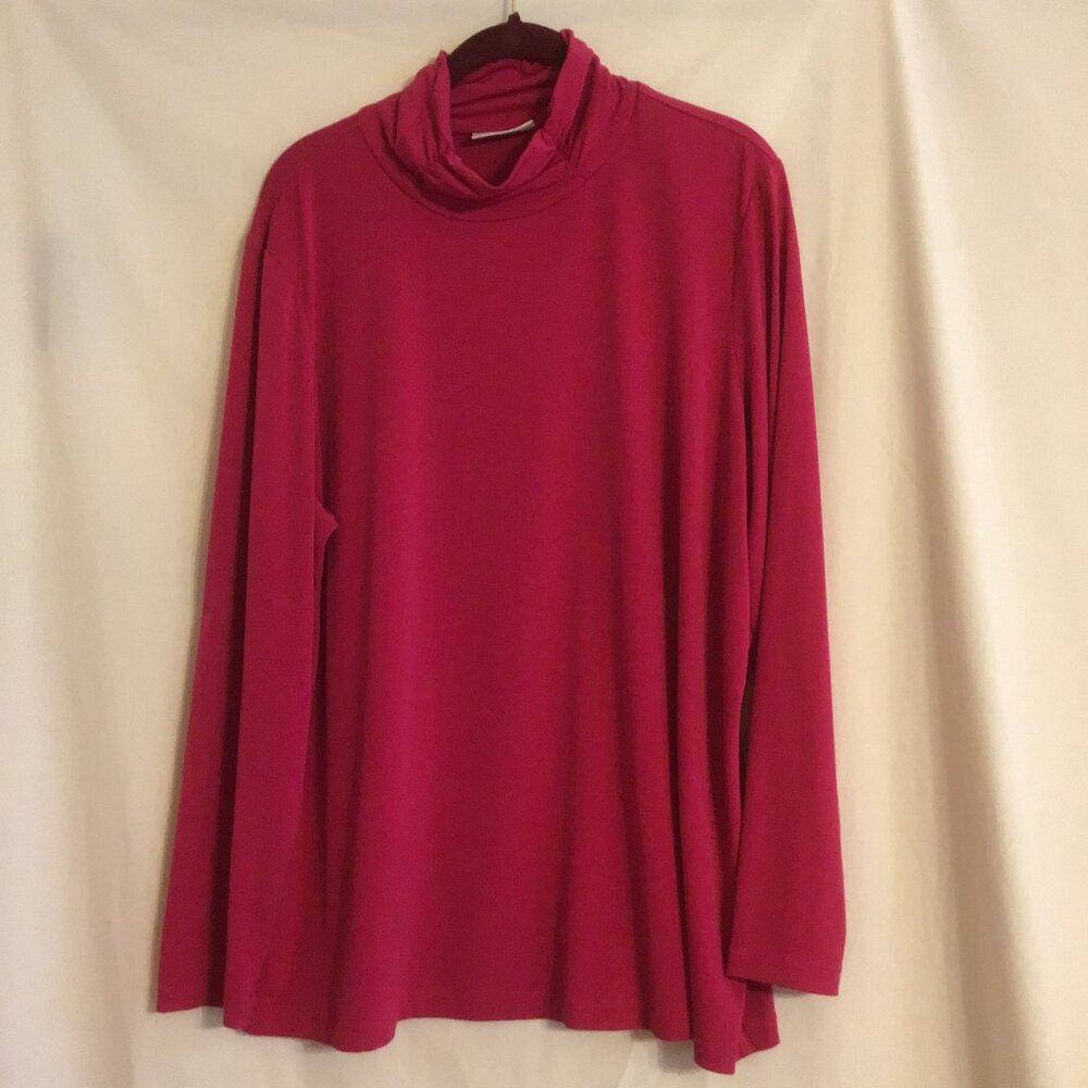 Susan Graver Essentials Dark Pink Rouched Long Sleeve Turtleneck Top XL
